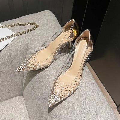 Fashion Wedding Bride Shoe Pointed Toe Diamond Ladies Footwear Women's Shoes High Heels Transparent On Heeled Thin Rhinestone L E 39 Y2k