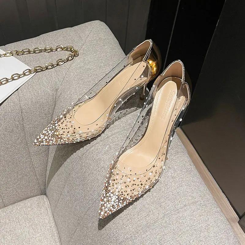 

Fashion Wedding Bride Shoe Pointed Toe Diamond Ladies Footwear Women s Shoes High Heels Transparent on Heeled Thin Rhinestone L E 39 Y2k 34