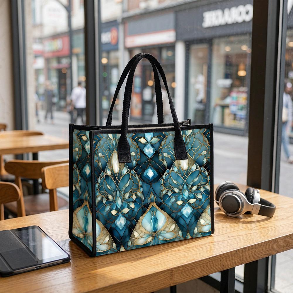 Elegant Stained Glass Pattern Tote Bag Stylish Casual Large Capacity Daily Commute Shoulder Handbag