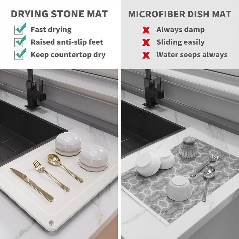 Multipurpose Drying Stone Mat Kitchen Dish Drying Pad Quick Dry Super Absorbent Diatomaceous Earth Stone Dish Cups Mat organizer