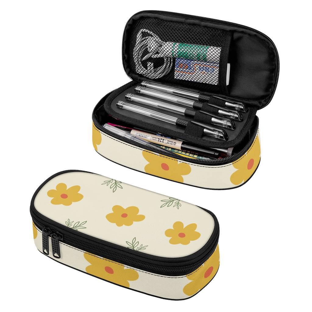 Pen Case 300D Polyester Casual Large Capacity Secure Zipper with Main Compartment Mesh Pocket and Pen Slots for Teens and Students