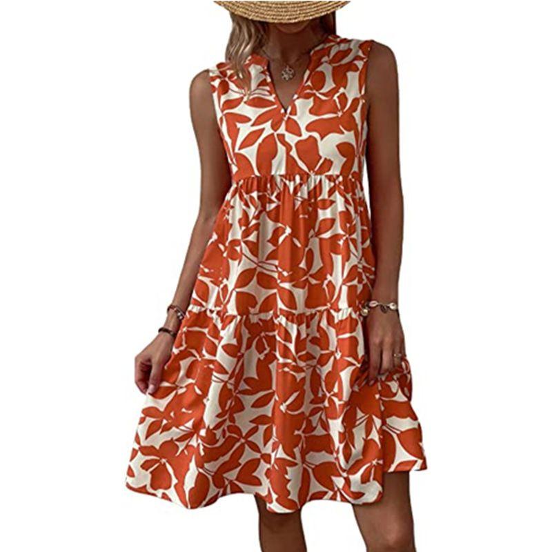 

Ruched Dress V Neck Loose Dress Vest Orange color 5XL