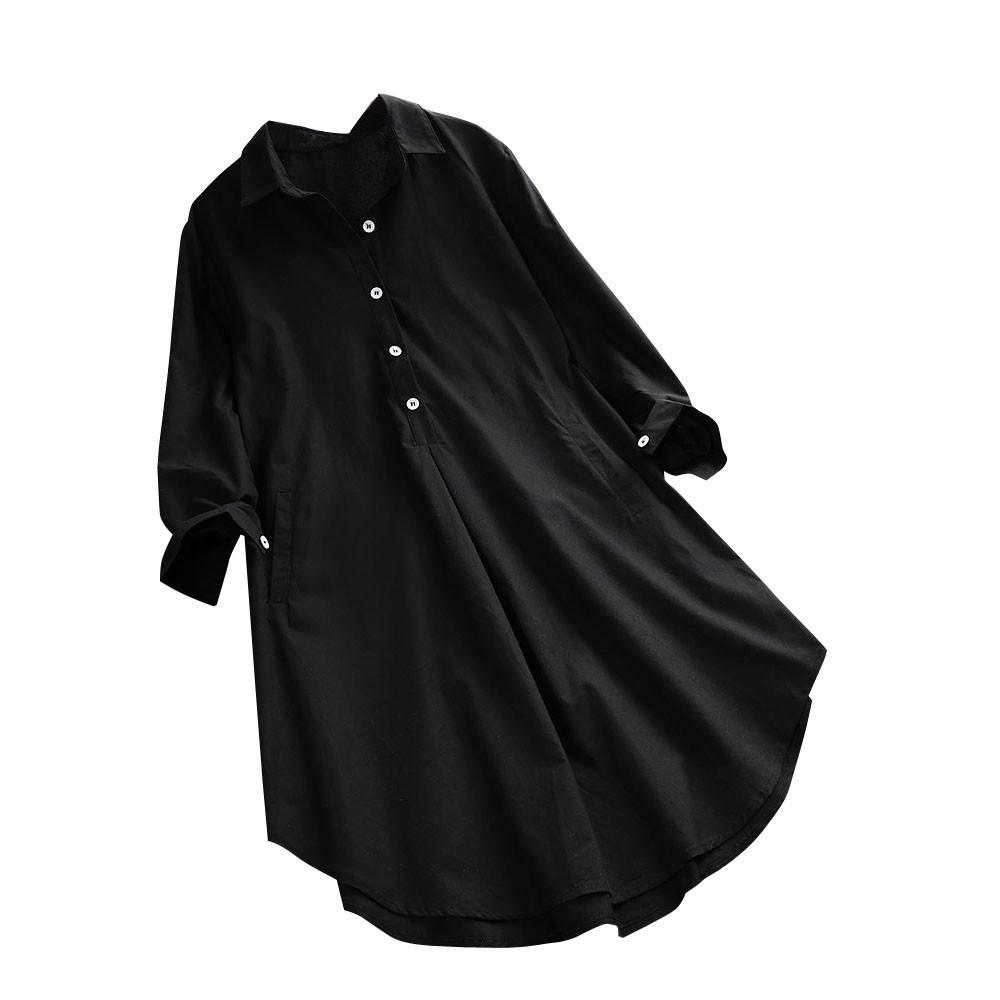 Women's Long Sleeve Plus Size Loose Casual Pocket Button Tops Shirt Blouse