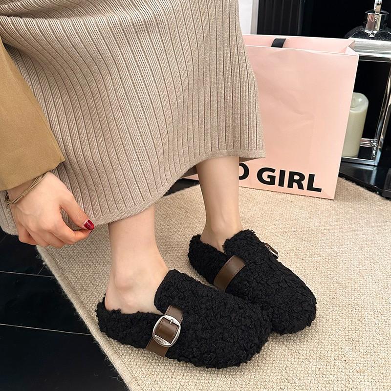 Mao Mao shoes women's outer wear velvet lamb wool beanie shoes autumn 2025 new wool slippers women's flat lazy shoes