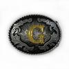 Western Cowboy Ethnic-Style Oval Belt Buckle - English Letters & Tang Grass Pattern Alloy