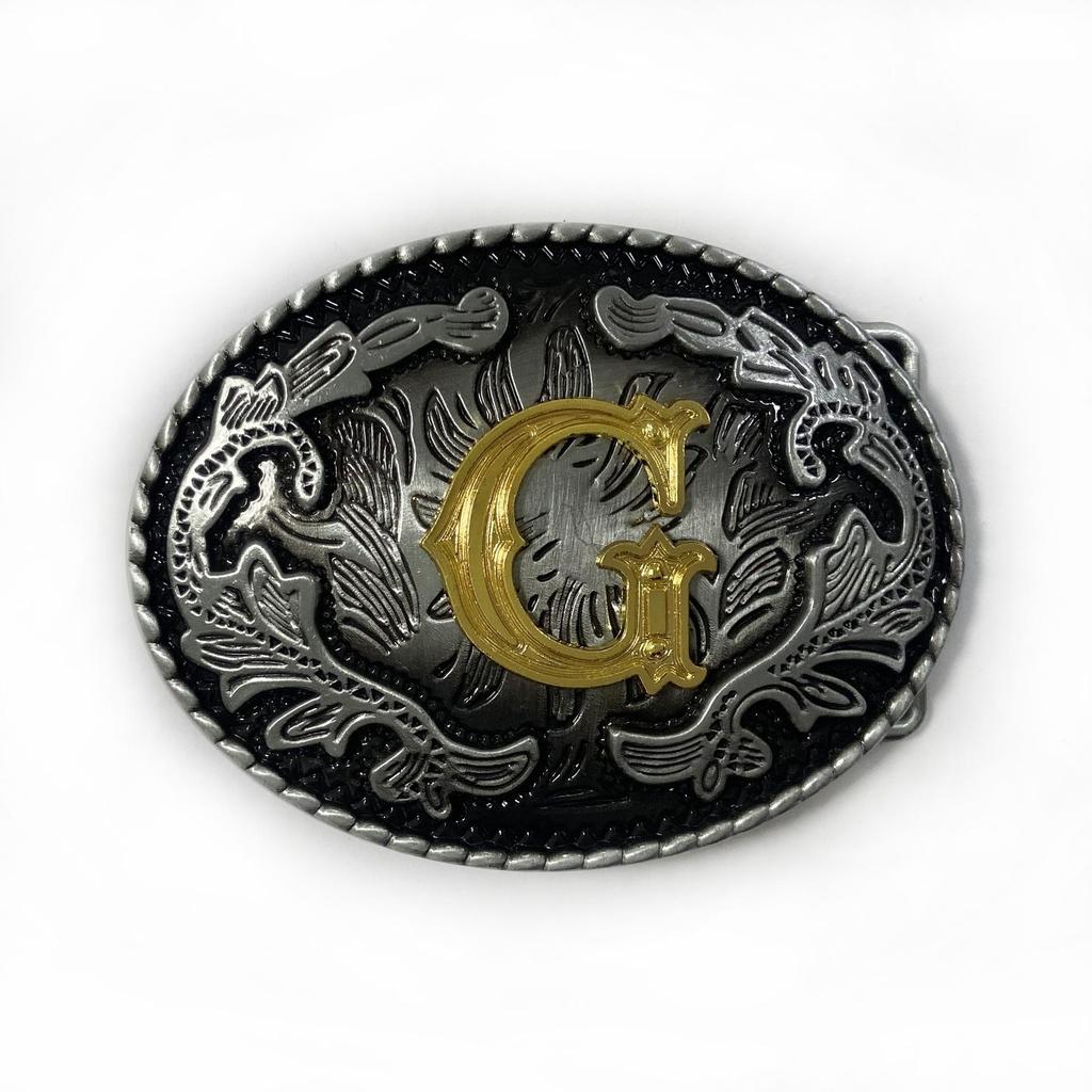 Western Cowboy Ethnic-Style Oval Belt Buckle - English Letters & Tang Grass Pattern Alloy