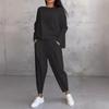 2026 Solid Color Round Neck Women's Clothing Set - Long Sleeve Top & Pocket Pants
