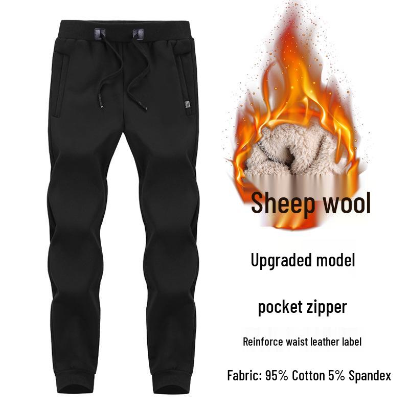 Men's Slim Fit Fleece Lined Winter Sports Sweatpants with Cuffs - Thickened Lambswool for Warmth
