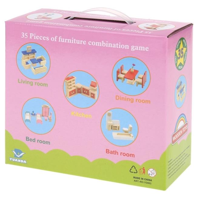 Wooden Dollhouse Furniture Set with Accessories 35 Pieces