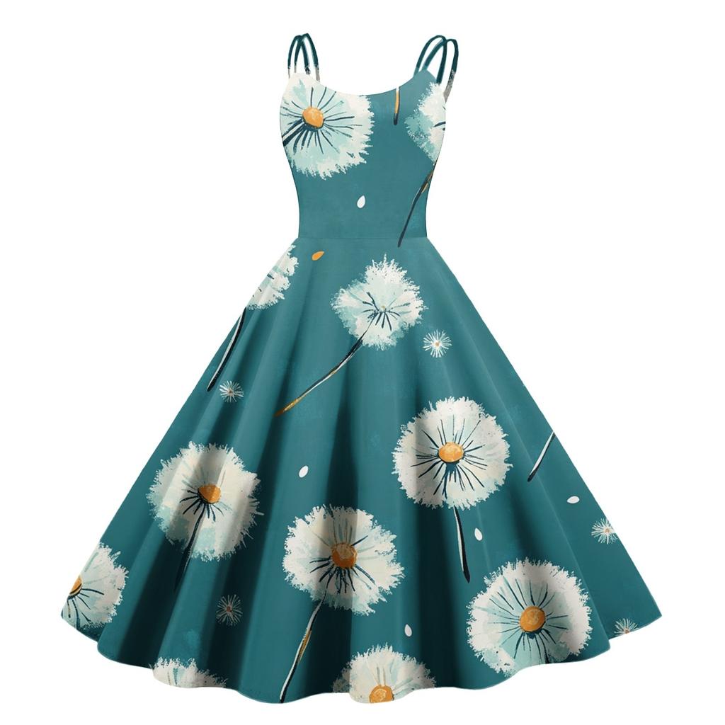 Sexy schulterfreies Punk-Vintage-Kleid mit Blumendruck für Damen