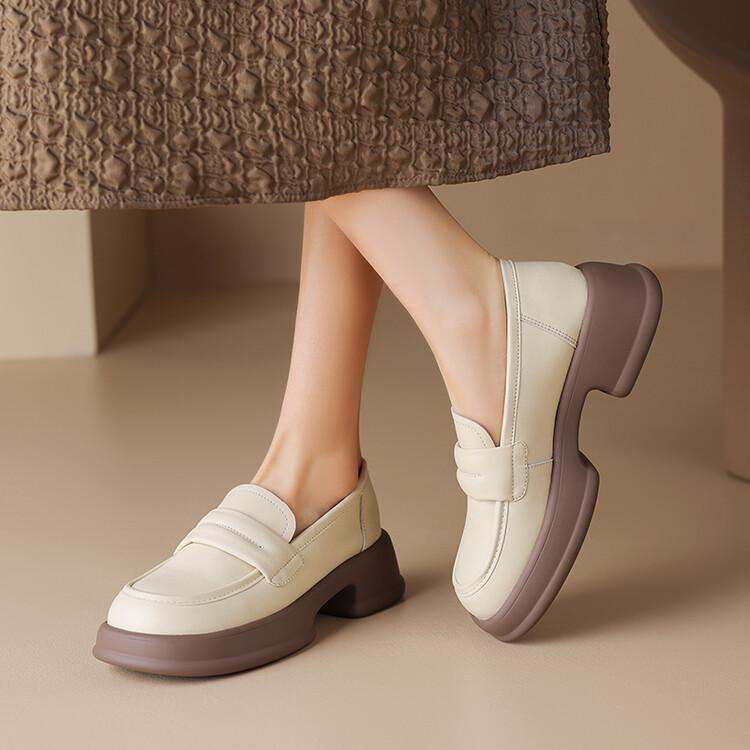 Брендовые женские туфли VANGULL, кожаные однотонные лоферы на среднем каблуке и платформе, с круглым носком 40