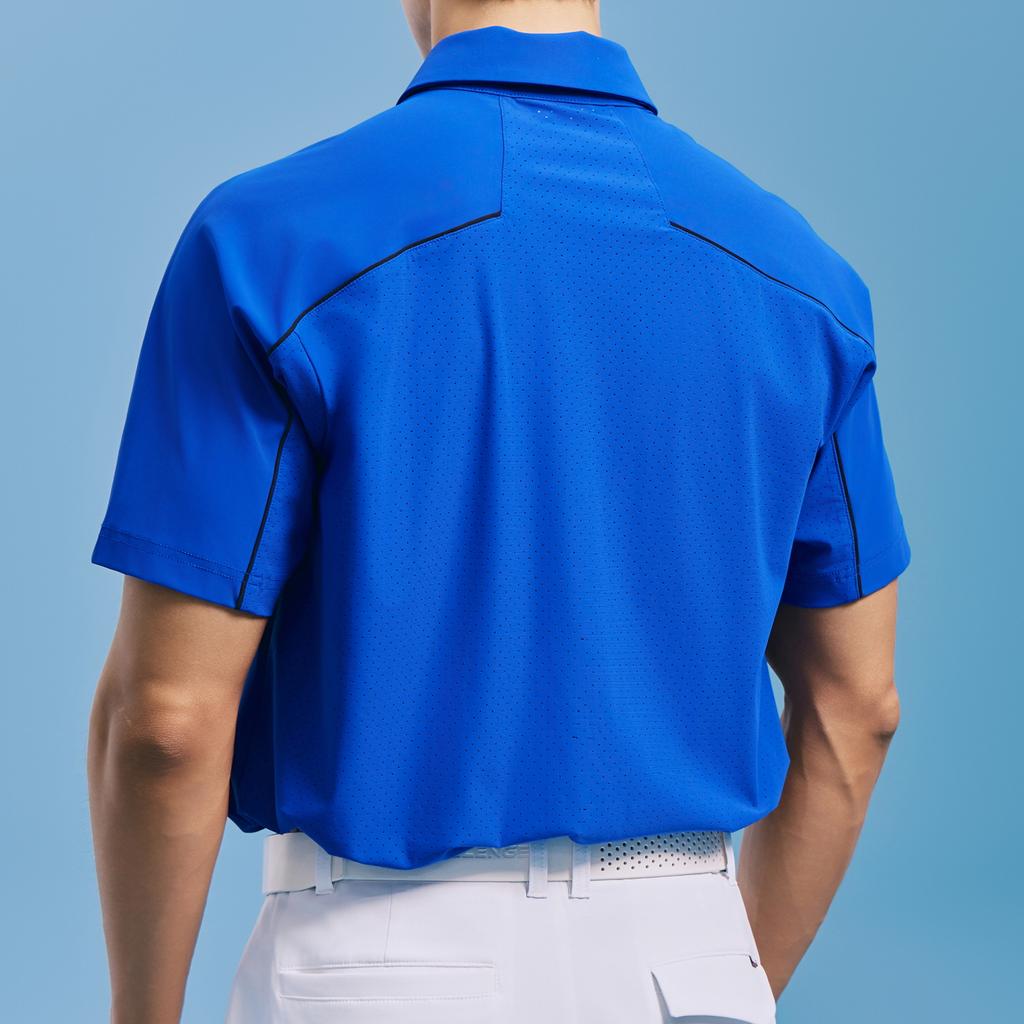 Men'S Back Piping Tricot Collar Short Sleeve T-Shirt Blue