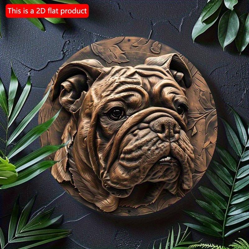 2D Flat 20*20cm1pc Cute Bulldog Theme Durable Round Wooden Pendant, Cafe&Bedroom&Club&window Decor, Perfect Ideal Gift for Bulldog Lover.