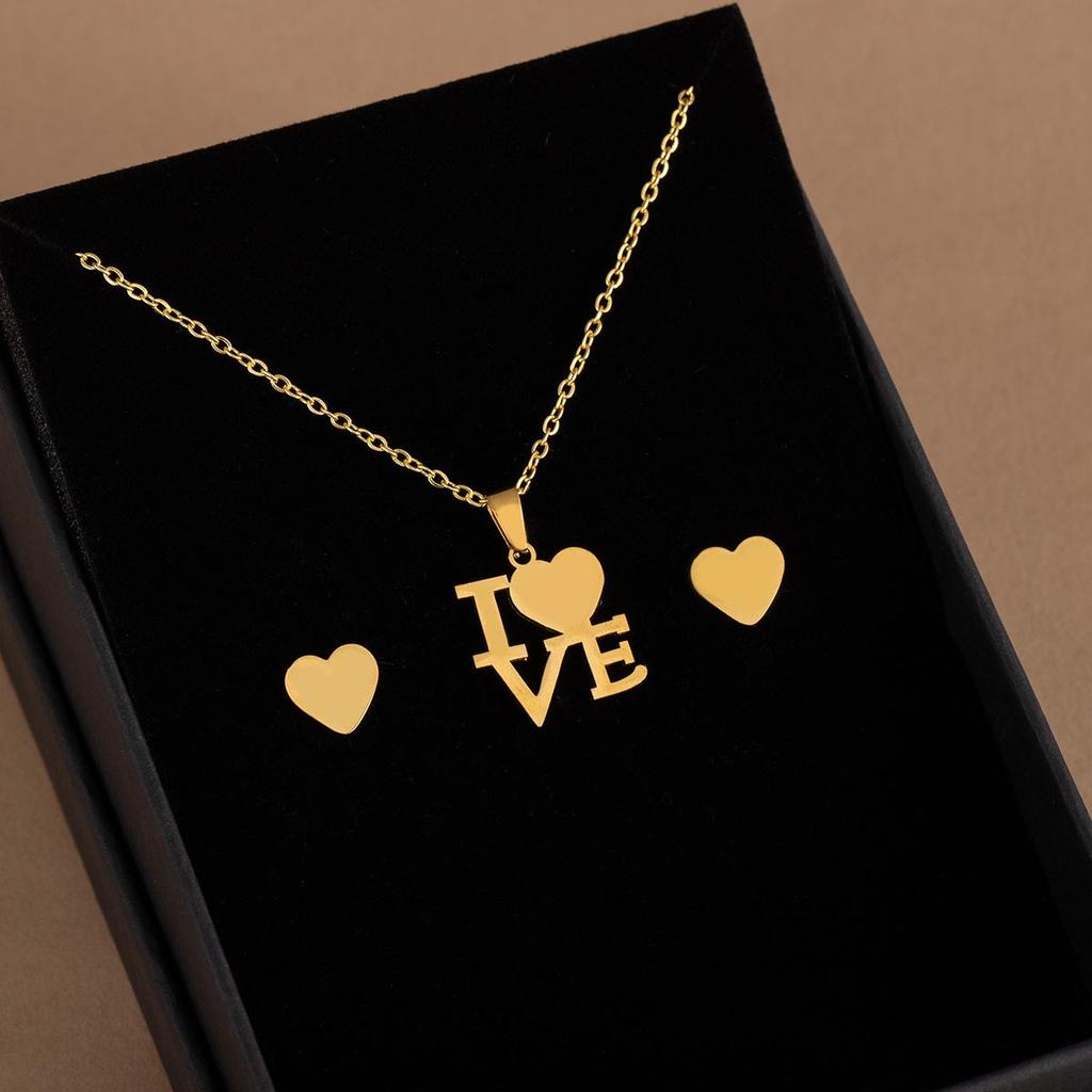 Stainless Steel Heart Necklace Set: Geometric Sunflower & Cross Clavicle Chains