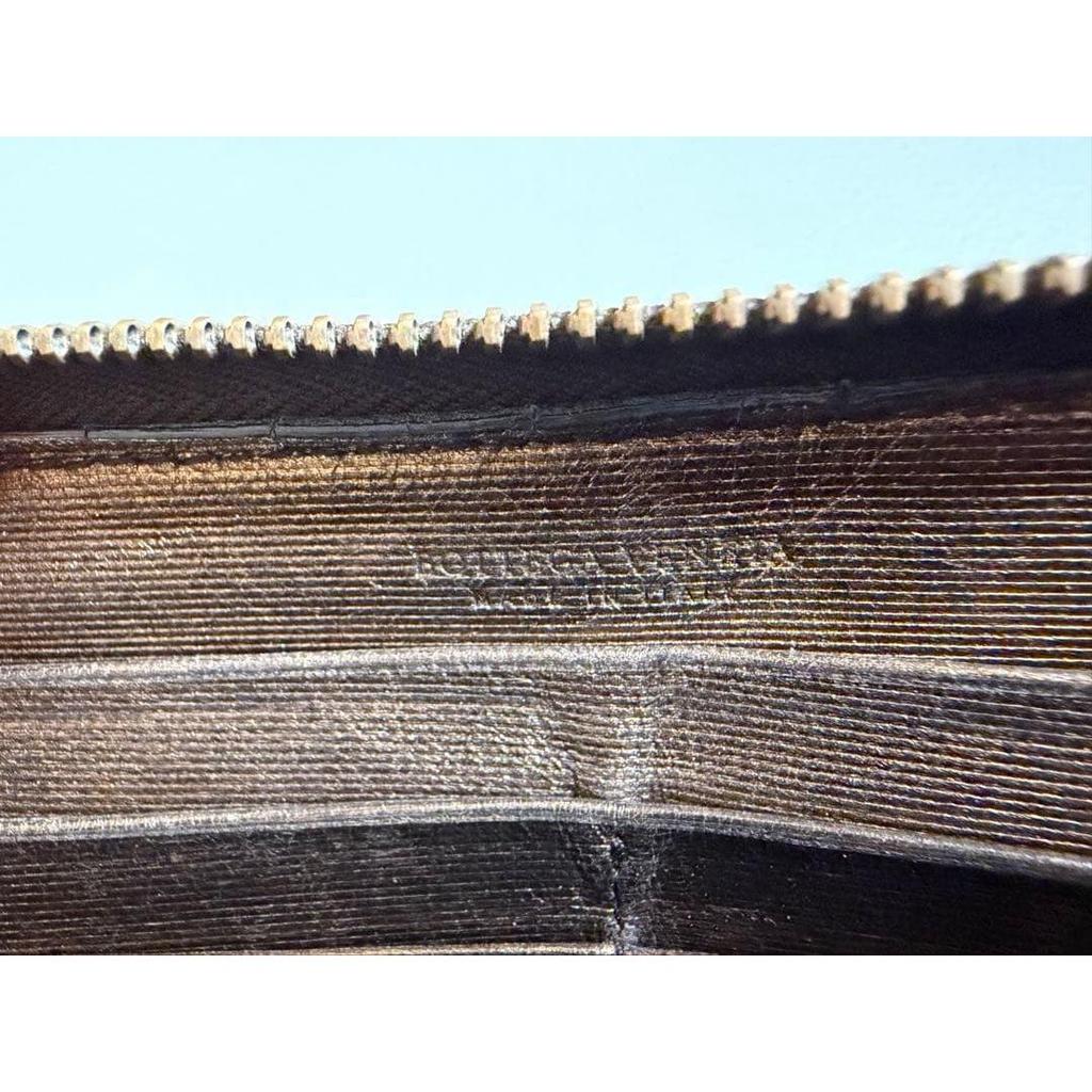 Used Intrecciato long wallet with round zipper, metallic brown