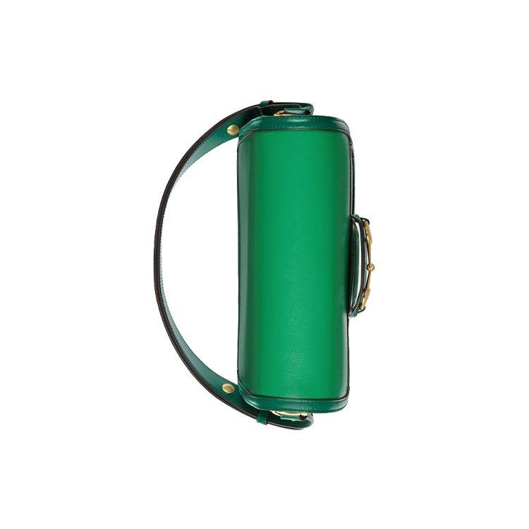 Gucci Horsebit 1955 Vintage Gold Buckle Color-Blocked Trim Leather Saddle Bag Small Women Saddle Bag Green Bright-Green 602204-1DBAG-3780