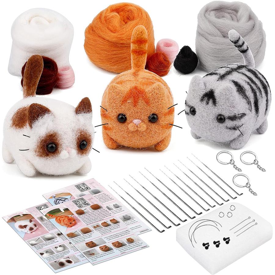 

Needle Felting Kit for Beginners - 12PCS Wool Doll Making Set with Mat & Tutorial, DIY Craft Gift for Animal Lovers