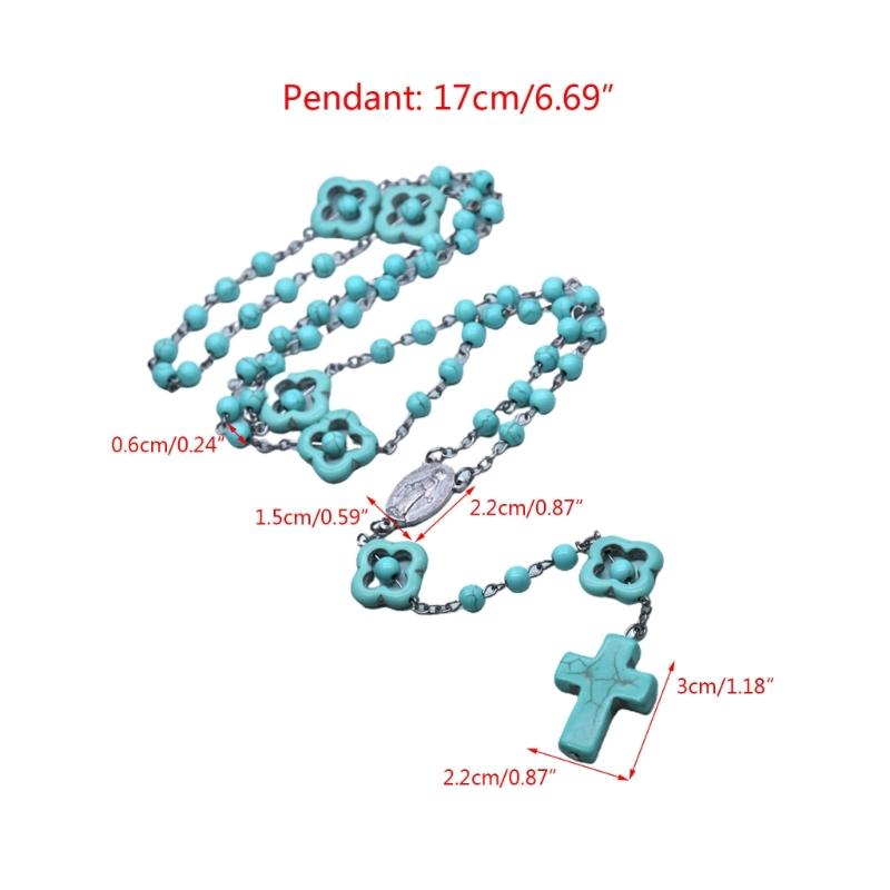 Blå turkosa pärlor Rosenkranshalsband katolska korshängande halsband för kvinnor Smycken Meditation Kristen Religiös