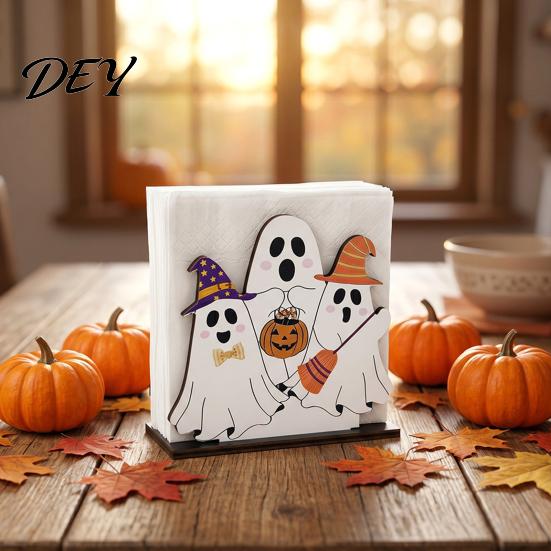 Stable Solid Wood Napkin Rack Halloween Ghost Wooden Holder, Cute Paper Towel Decorative Fall Dining Table Centerpiece Stand, Freestanding Tissue
