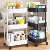 Versatile Multi-Tier Storage Cart - White Plastic, Perfect for Kitchen, Bathroom & Bedroom Organization