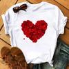 T-shirt Women Neck T-shirt Women T Shirt Love Flower Half Sleeve Cartoon White Letter Aesthetic Clothes