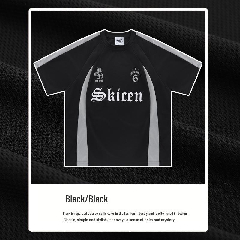 

Унисекс Ретро Летняя Спортивная Футболка из Сетки с Рукавами Реглан Extra Large чёрный