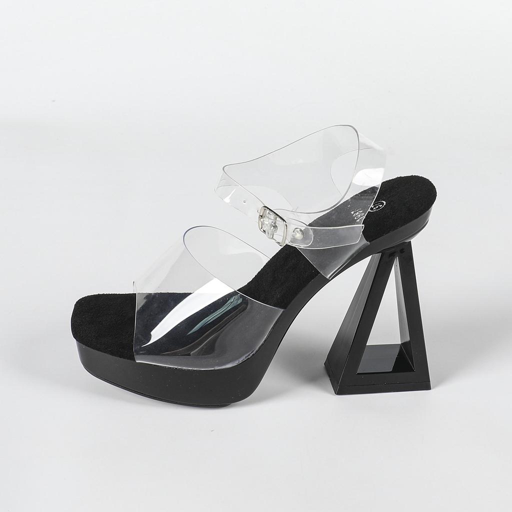 Summer New Women's Sandals - Sexy Black Platform, 13CM High Heel/Flat Heel, Catwalk Model Shoes LFD-1989-2