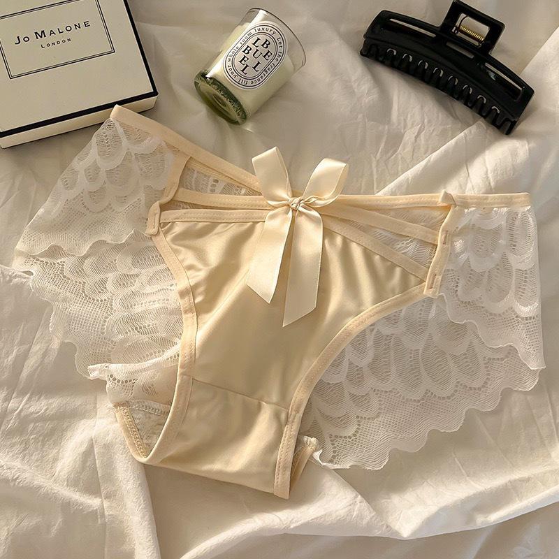 Japanese-Style Lace Bow Low-Waist Breathable Cotton Panties for Women