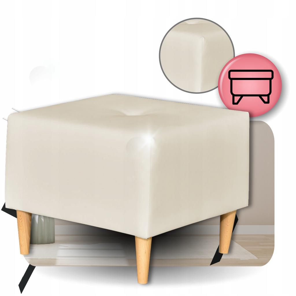 Armchair Uszak Eco Leather Gaja with Footrest Scandinavian Family Furniture Beige Cream
