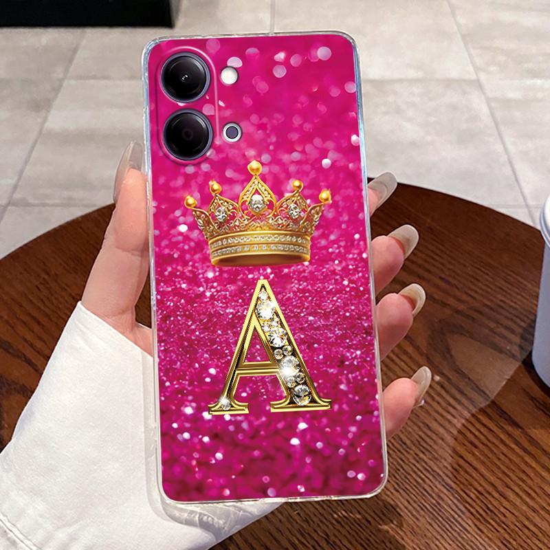 Case For Vivo Y05 4G/Y11D 4G/Y11 5G/Y21 5G Transparent TPU Shockproof Soft Casing Lucky A-Z Letters Crown Pattern Couple Shell