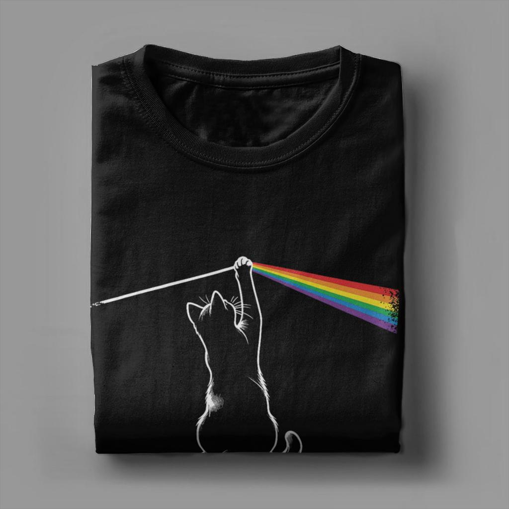 Unisex's Playing with Light Cat T Shirts 100% Cotton Tops Funny Short Sleeve Crew Neck Tee Shirt Unique T-Shirt