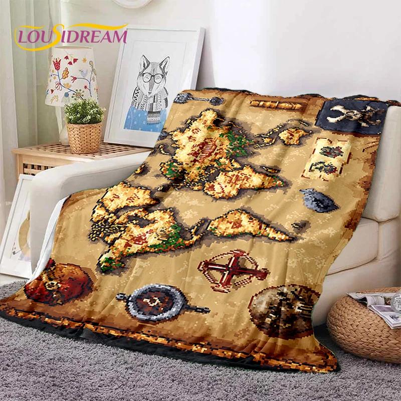 Retro Antike Seekarte Kraft Weltkarte Kompass Weiche Decke, Weiche Überwurfdecke für Zuhause Schlafzimmer Bett Sofa Abdeckung Kind