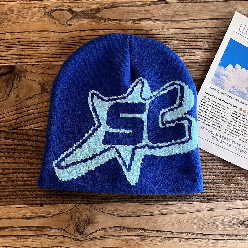 Pattern Sc Alphabet Acrylic Beanie Knit Hat Unisex Warm Hat For Outdoor Use