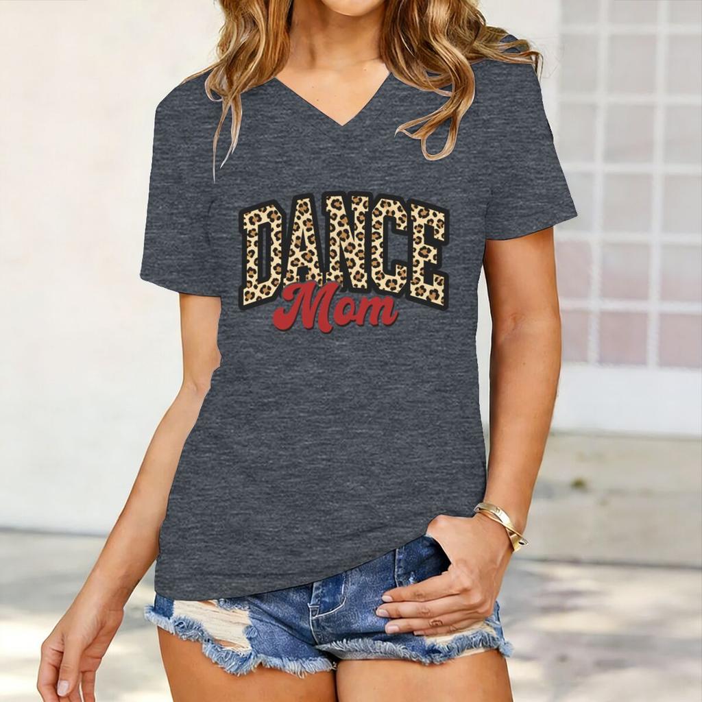 Leopard Print Dance Mom T-shirts Vintage Dance Lover Dancer Mama Streetwear Mother's Day Gift Short-sleeve V-neck T-shirt