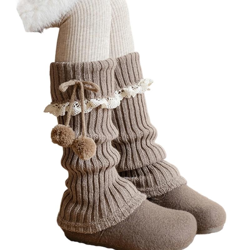 Lolitas Beinstulpen Gestrickte Beinstulpe Süße Weite Bündchen Knöchel Haufen Socken Schülerinnen Fußbedeckung Spitze Rüschen Beinsocken
