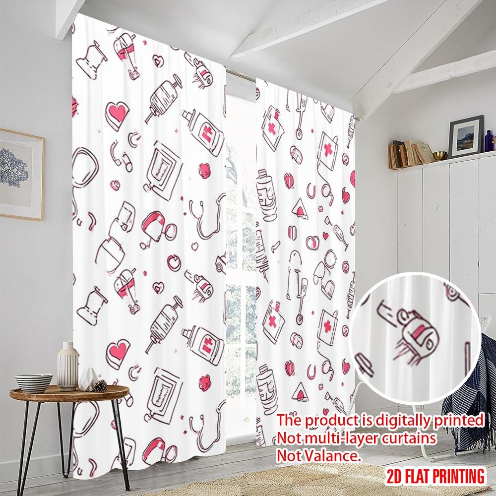 2pcs,2D Plane Printing Print Curtains Hospital Medical Versatile Polyester Fabric (without Rod) Decorations For Home Ldeal for