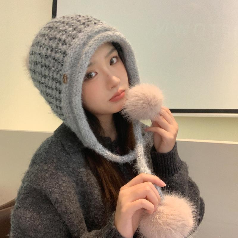 Solid Color Hat Women's Autumn and Winter Ear Protection Sweet Knitted Wool Hat Fashion Hat Thickened Thermal Hat