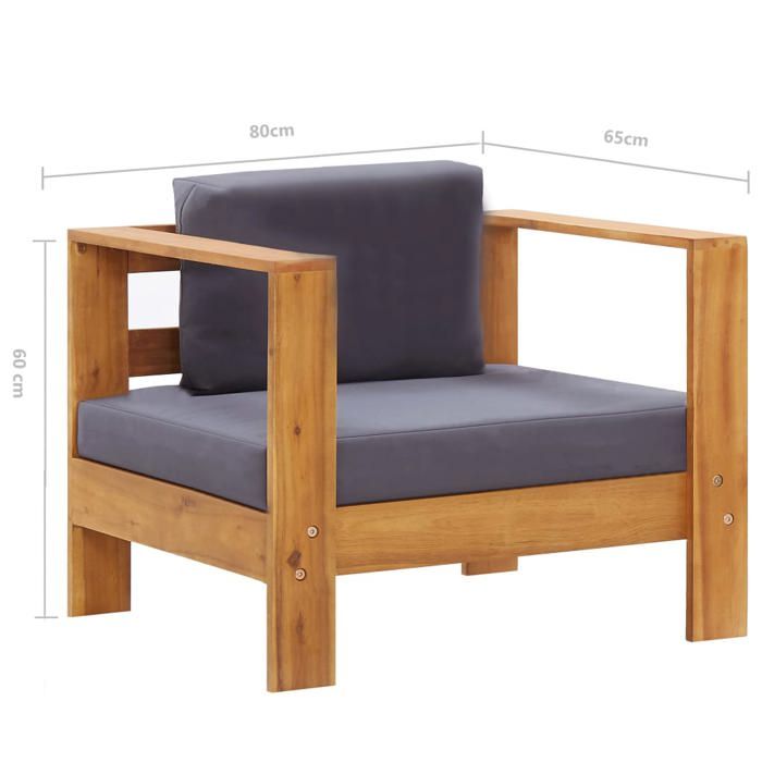 VidaXL Chaise de Jardin avec Coussin Fauteuil de Patio Siège de Terrasse Chaise d'Extérieur Balcon Gris Foncé Bois d'Acacia 47275