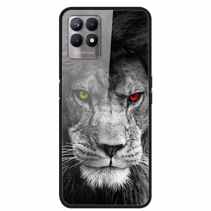For Realme 8i Case Tempered Glass Hard Clear Phone Case For OPPO Realme 8i RMX3151 Realme 7 Pro Animals Wolf Shockproof Coque