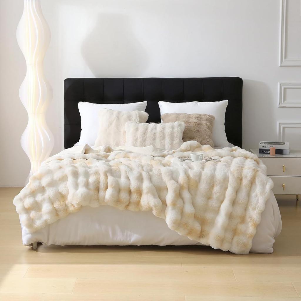 Flauschige Kunsthasenfell-Decke Farbverlauf Plüsch Warm Weich Bett Sofa Decke Maschinenwaschbar Winter Heimdeko Decke für Schlafzimmer Wohnzimmer
