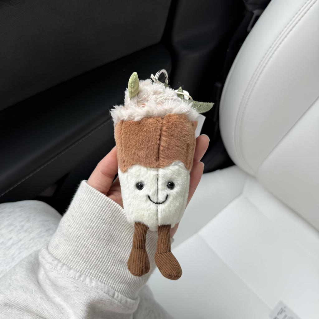 Cute Coffee Cake Plush Pendant Soft Stuffed Food Toy Fluffy Keychain Gift for Kids Birthday Christmas Bag Home Decor