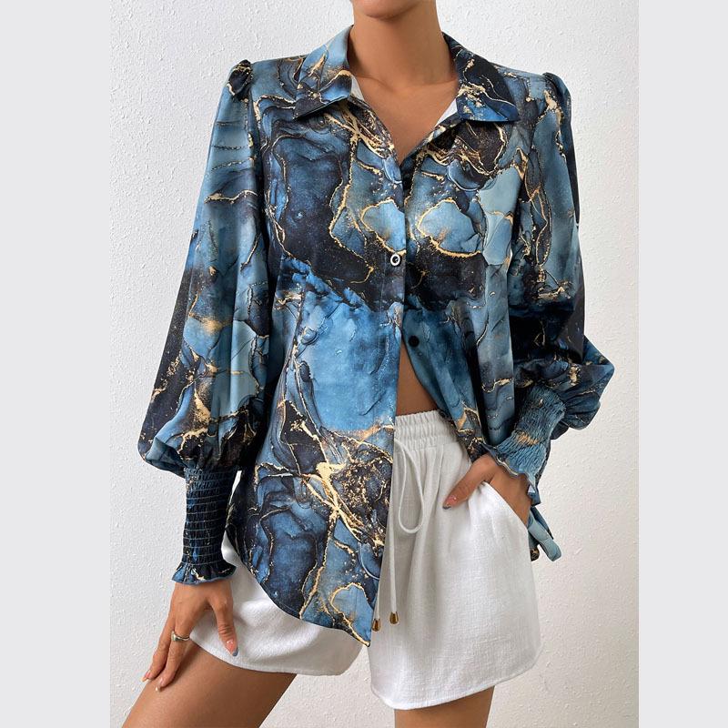 Women s Long-Sleeve Printed Shirt - European & American Autumn Style L синий