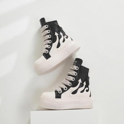 2024 Europäische & Amerikanische Farbblock High-Top Flammen Schuhe, Übergröße, Dicke Sohle, Breite Schnürsenkel, Trendig für Männer & Frauen.