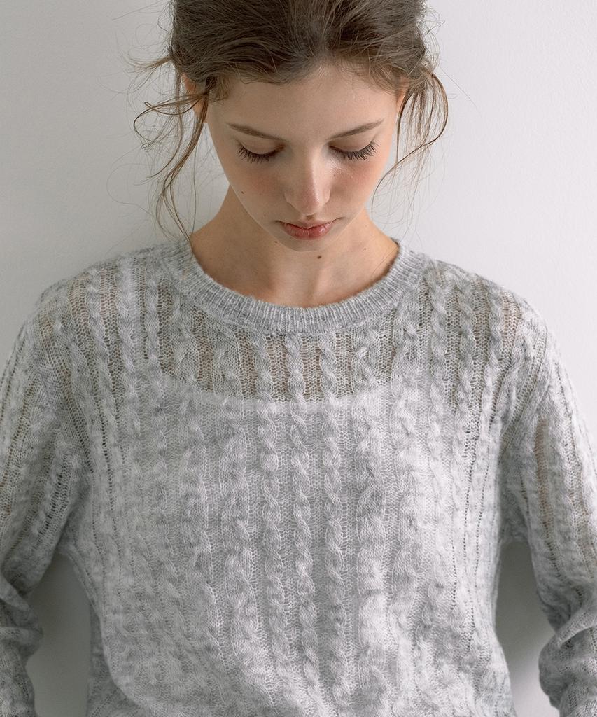LAMINEZ Sheer Cable Knit - Gray