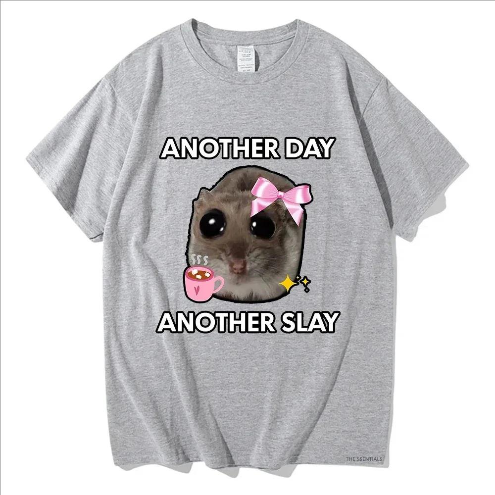 Have Another Day Another Slay Sad Hamster Print Pattern T Shirts Men/Women Harajuku Aesthetic Tshirt Vintage Unisex Streetwear
