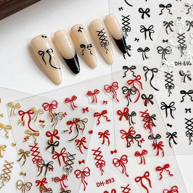 1 Sheet Bowknot&Ribbon Nail Stickers Kawaii Bow Tie Self-Adhesive Nail Art Decals DIY Manicure Decor Bowknots Sticker