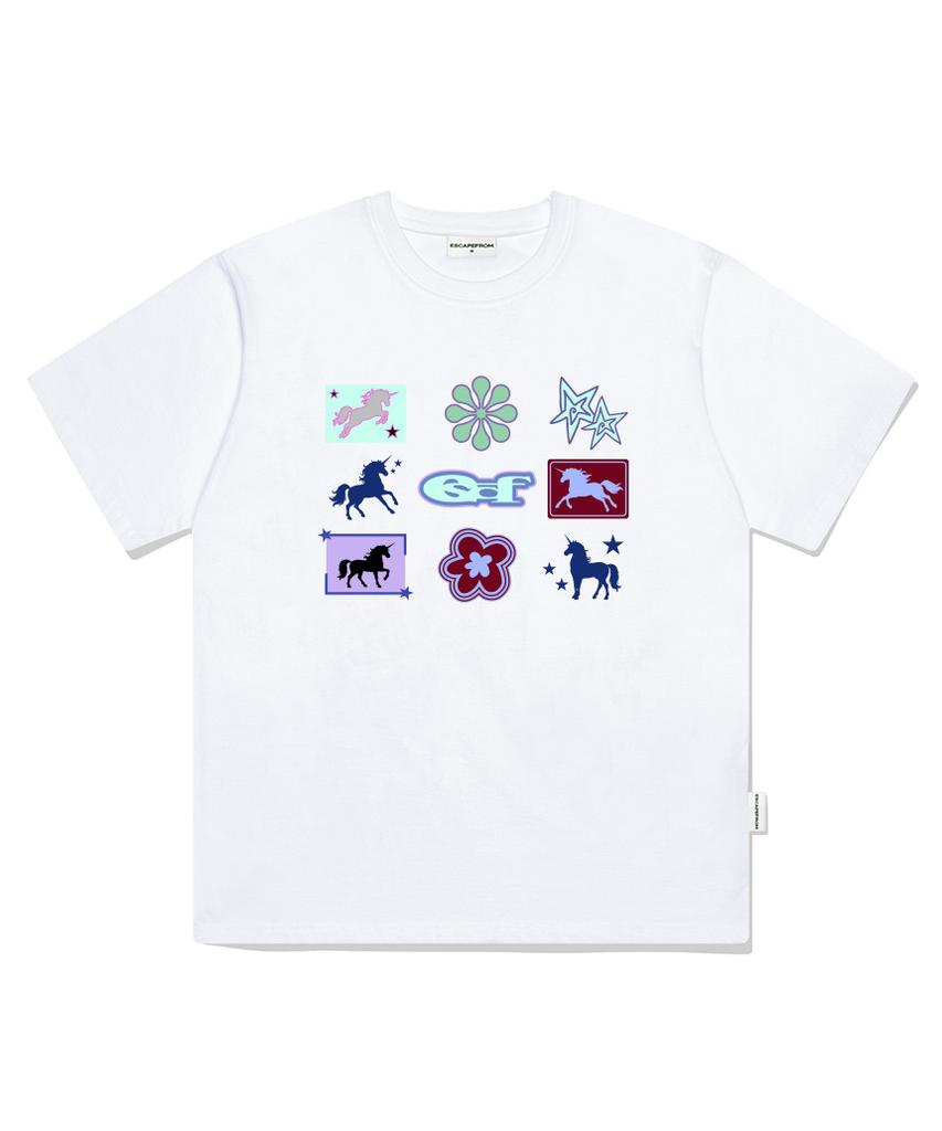ESCAPEFROM Unicorn Bingo Print Oversized Short Sleeve T-Shirt Charcoal