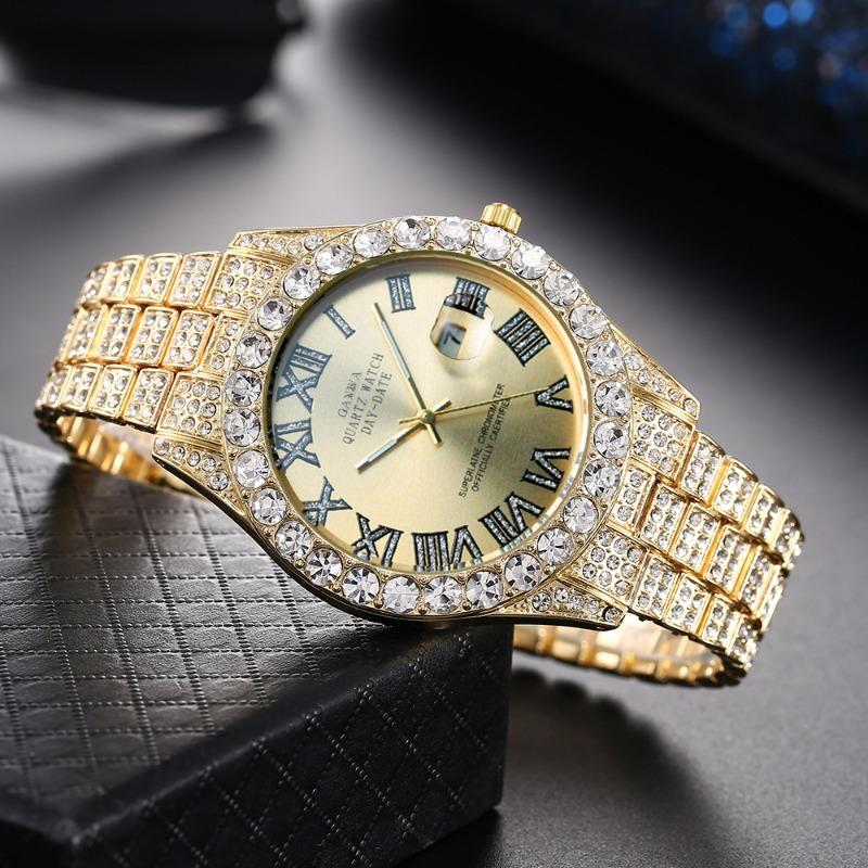 Rhinestone Steel Belt Full Diamond Watch Premium Calendar Roman Gypsy Quartz Watch