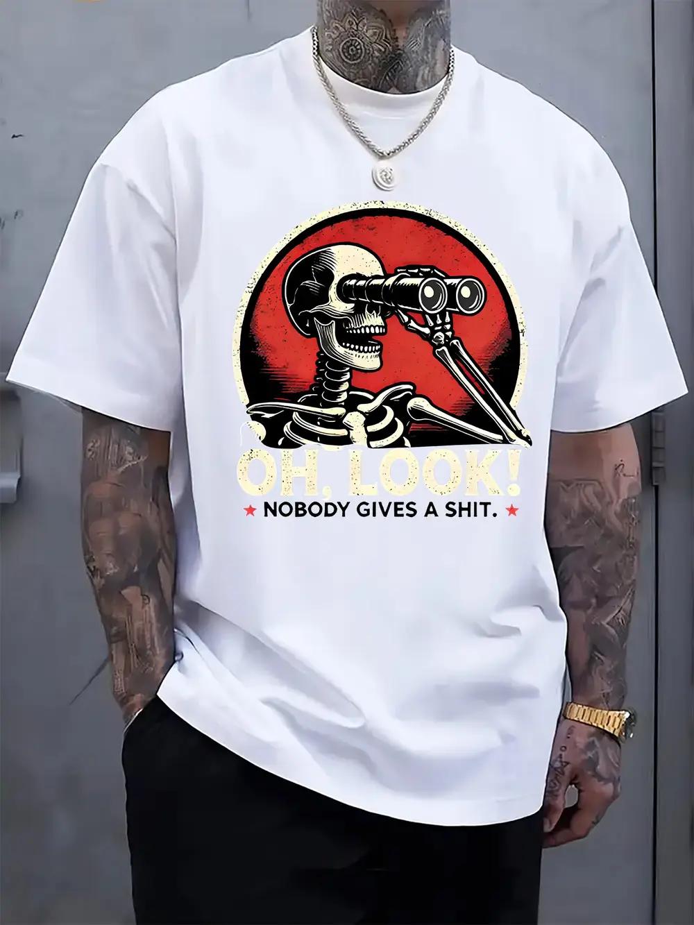 Casual Crew Neck T-shirt with Skull Graphic Print XL