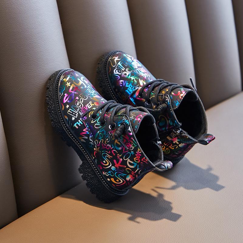 Girls' Shoes Children's motorcycles Short Boots 2025 New All-match Spring and Autumn British Style Princess Fashion Black Cotton Boots